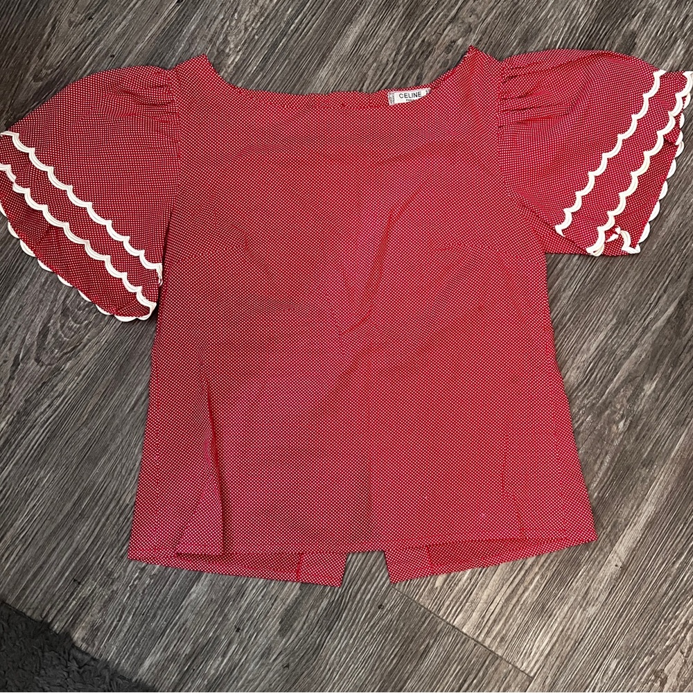 Vintage Celine Paris Red Button Up Top